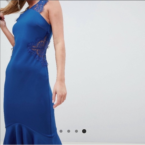 ASOS Blue Dress Lace insert sides flare hem Sz6 - Picture 3 of 5